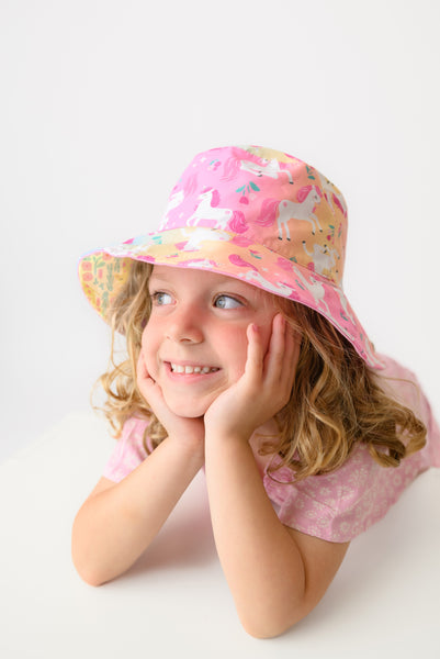 NEW! FJKxZOO - Baby/Kids Reversible Patterned Sun Hat - Unicorn | Giraffe