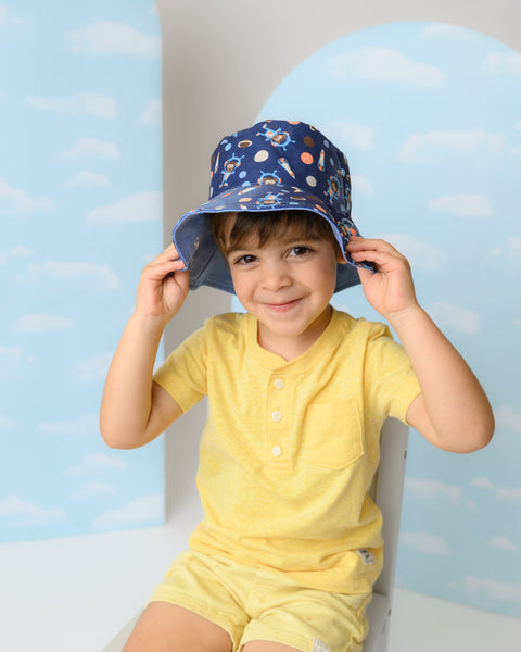 NEW! FJKxZOO - Baby/Kids Reversible Patterned Sun Hat - Space Monkey | Alligator
