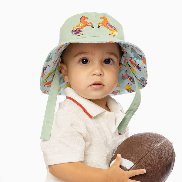 Reversible Baby/Kids Mixed Sun Hat - Horses