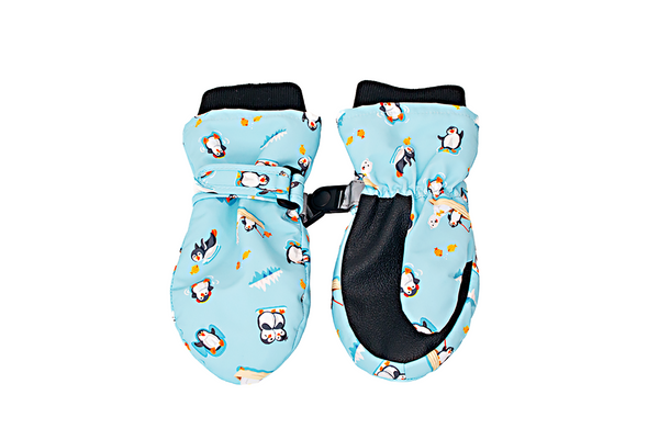 Kids Water Repellent Ski Mittens - Ice Fishing Penguin