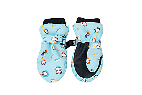 Kids Water Repellent Ski Mittens - Ice Fishing Penguin
