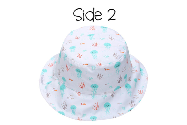 Reversible Kids Patterned Sun Hat - Fish | Jellyfish