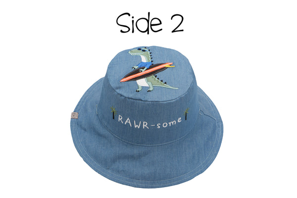 Reversible Kids & Toddler Sun Hat - Dinosaur & Surfer Dino