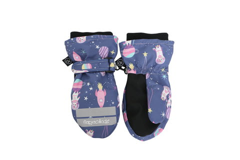 Kids Water Repellent Ski Mittens - Unicorn (Indigo)