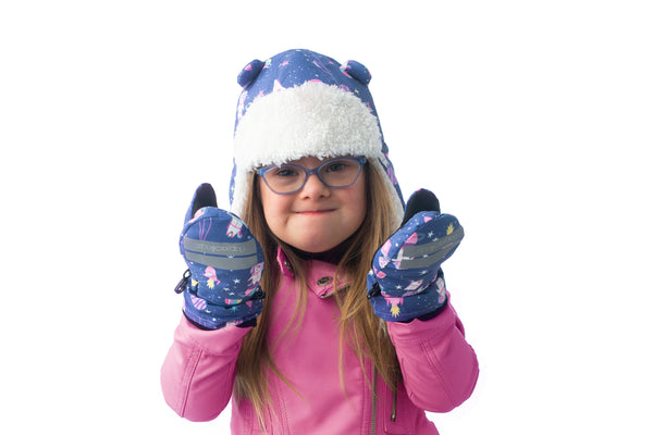 Kids Water Repellent Ski Mittens - Unicorn (Indigo)